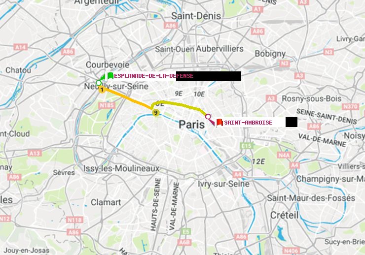 plan itinéraire ratp de Esplanade de la Défense à Saint-Ambroise