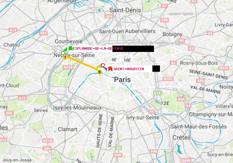 plan itinéraire ratp de Esplanade de la Défense à Saint-Augustin
