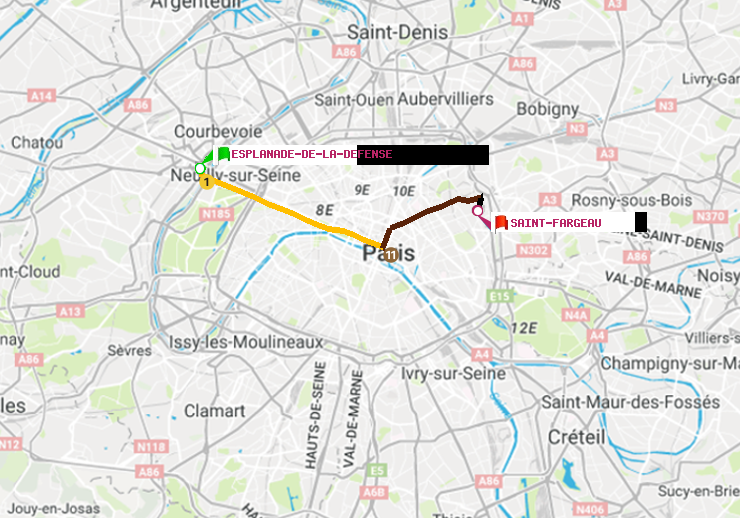 plan itinéraire ratp de Esplanade de la Défense à Saint-Fargeau