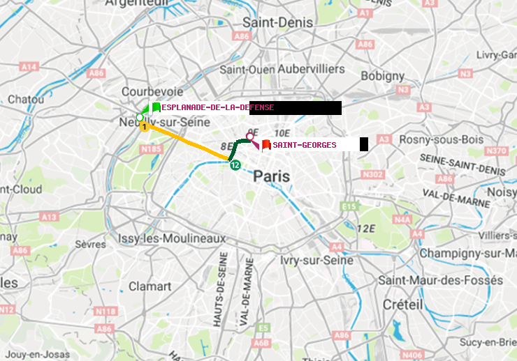 plan itinéraire ratp de Esplanade de la Défense à Saint-Georges