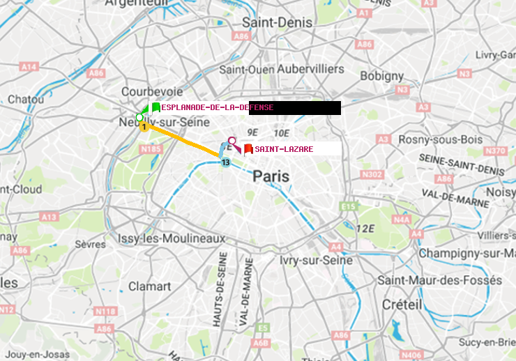 plan itinéraire ratp de Esplanade de la Défense à Saint-Lazare
