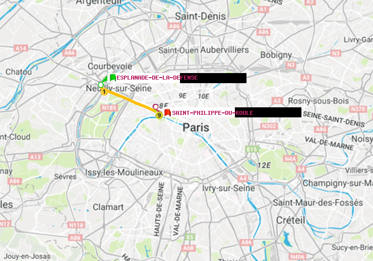 plan itinéraire ratp de Esplanade de la Défense à Saint-Philippe du Roule