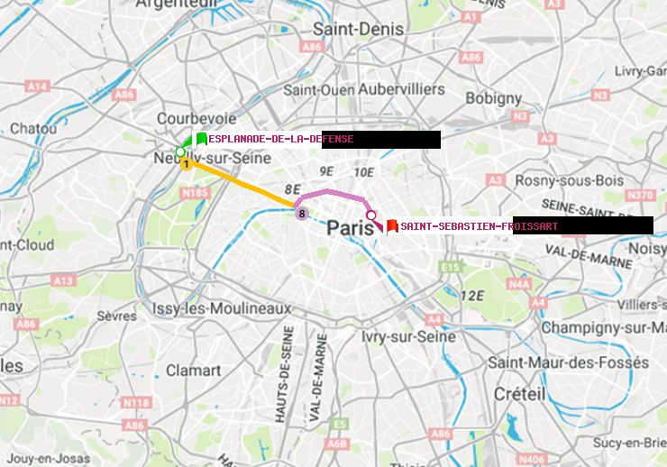 plan itinéraire ratp de Esplanade de la Défense à Saint-Sébastien-Froissart