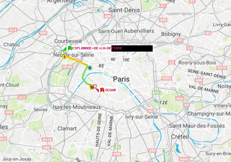 plan itinéraire ratp de Esplanade de la Défense à Ségur