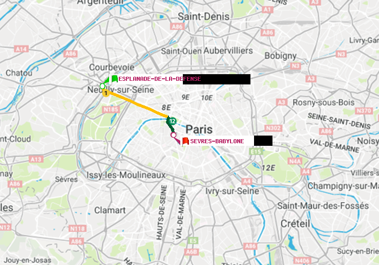 plan itinéraire ratp de Esplanade de la Défense à Sèvres-Babylone
