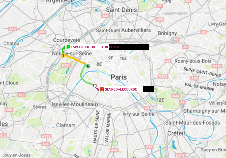plan itinéraire ratp de Esplanade de la Défense à Sèvres-Lecourbe