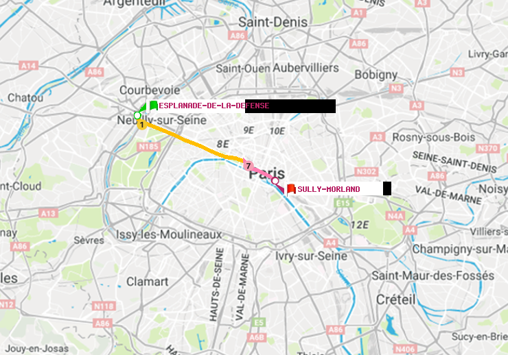 plan itinéraire ratp de Esplanade de la Défense à Sully-Morland