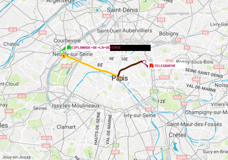 plan itinéraire ratp de Esplanade de la Défense à Telegraphe