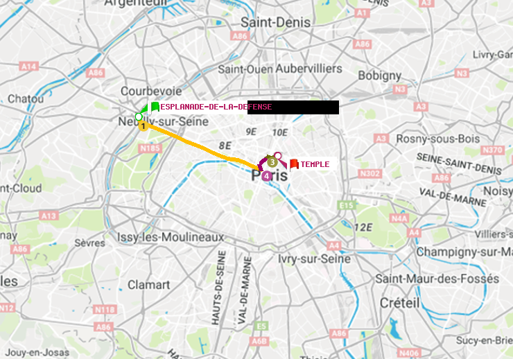 plan itinéraire ratp de Esplanade de la Défense à Temple