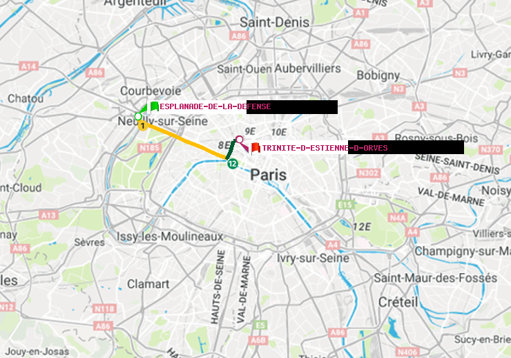 plan itinéraire ratp de Esplanade de la Défense à Trinité-d