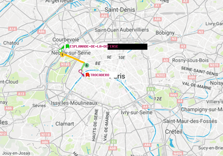 plan itinéraire ratp de Esplanade de la Défense à Trocadéro