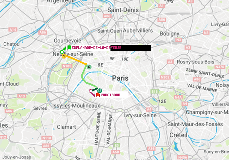 plan itinéraire ratp de Esplanade de la Défense à Vaugirard (Adolphe Chérioux)