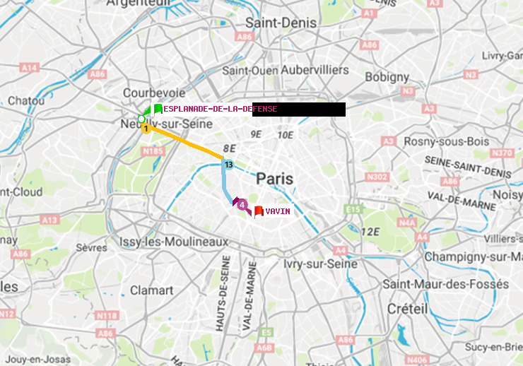 plan itinéraire ratp de Esplanade de la Défense à Vavin