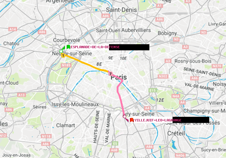 plan itinéraire ratp de Esplanade de la Défense à Villejuif-Léo Lagrange