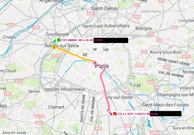 plan itinéraire ratp de Esplanade de la Défense à Villejuif-Louis Aragon
