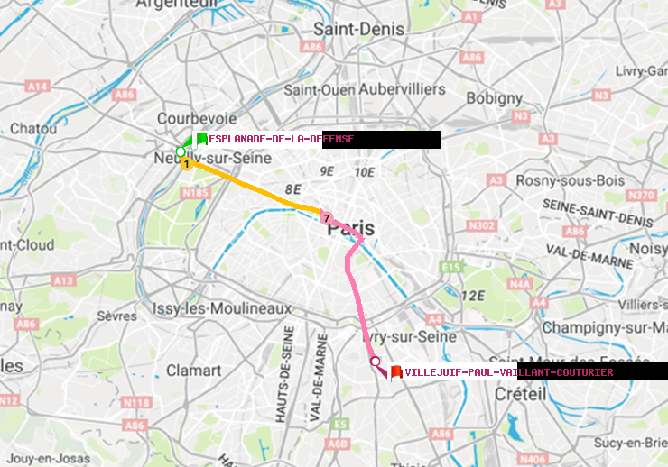 plan itinéraire ratp de Esplanade de la Défense à Villejuif-Paul Vaillant Couturier (Hôpital Paul Brousse)