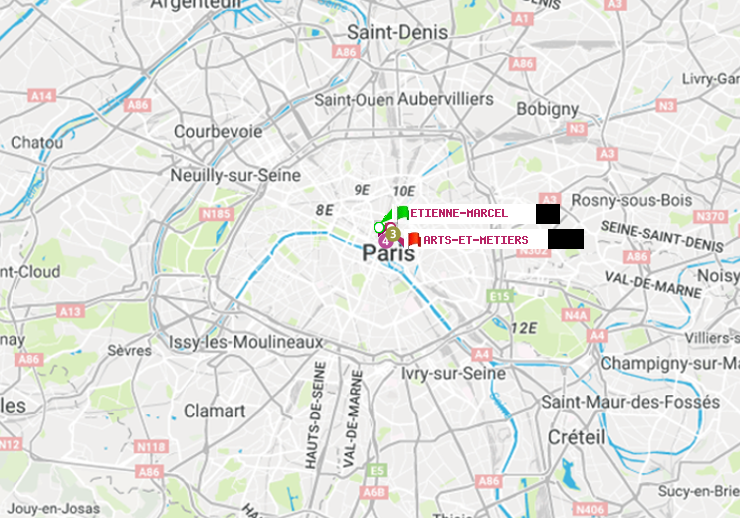 plan itinéraire ratp de Etienne Marcel à Arts-et-Métiers