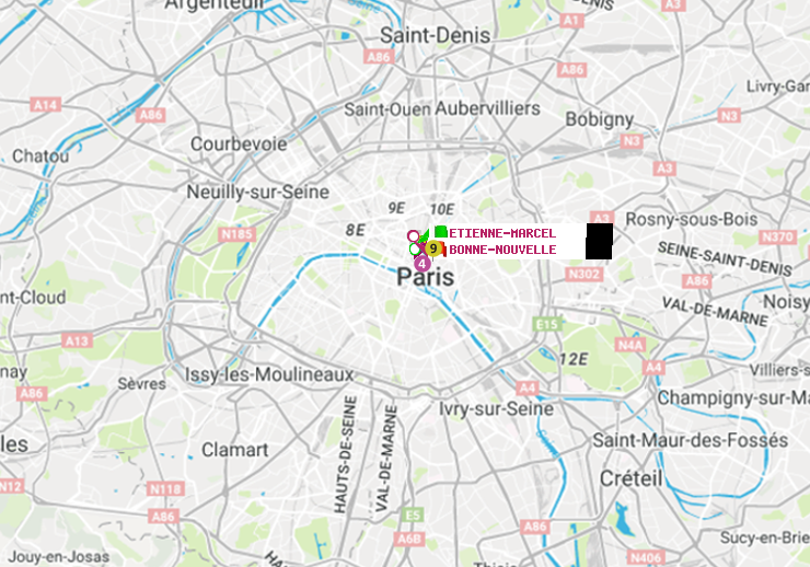 plan itinéraire ratp de Etienne Marcel à Bonne Nouvelle