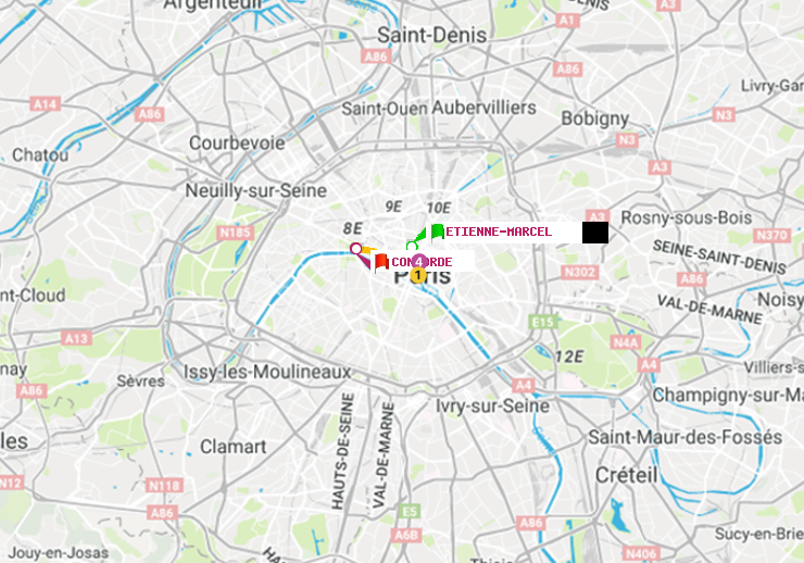 plan itinéraire ratp de Etienne Marcel à Concorde