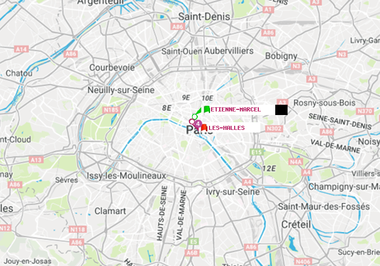 plan itinéraire ratp de Etienne Marcel à Les Halles