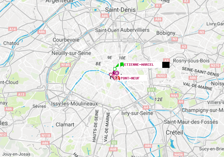 plan itinéraire ratp de Etienne Marcel à Pont Neuf