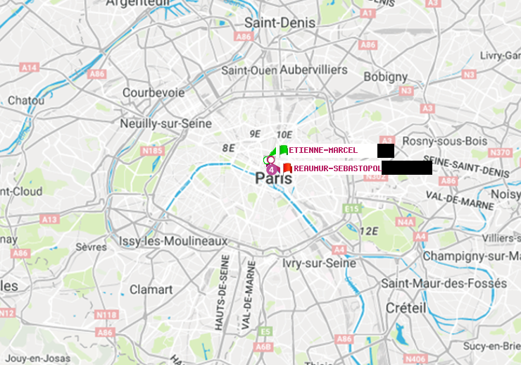 plan itinéraire ratp de Etienne Marcel à Réaumur-Sébastopol