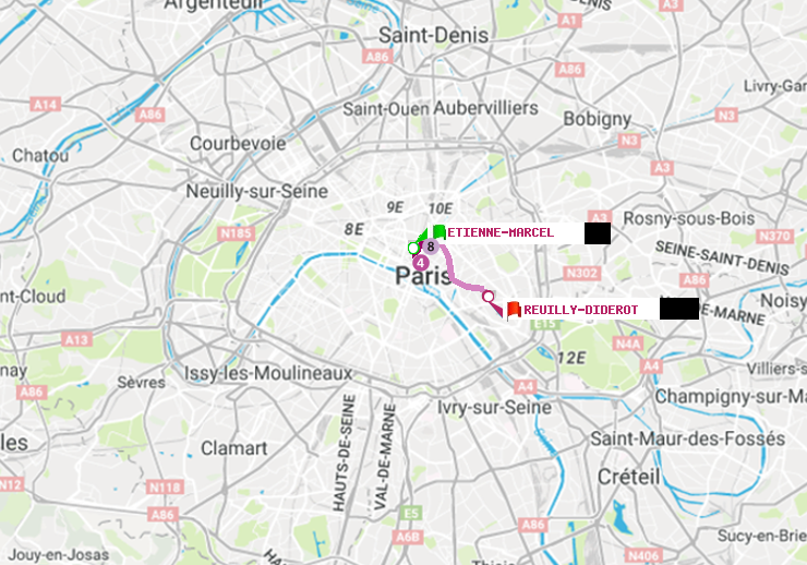 plan itinéraire ratp de Etienne Marcel à Reuilly-Diderot