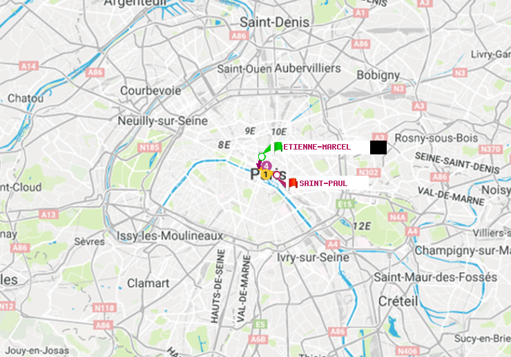 plan itinéraire ratp de Etienne Marcel à Saint-Paul (Le Marais)