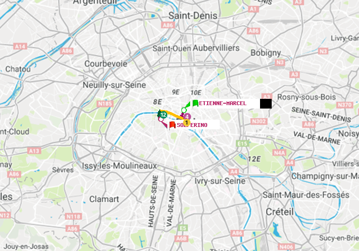plan itinéraire ratp de Etienne Marcel à Solférino