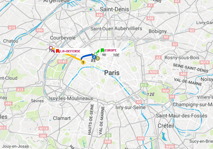 plan itinéraire ratp de Europe à La Défense (Grande Arche)