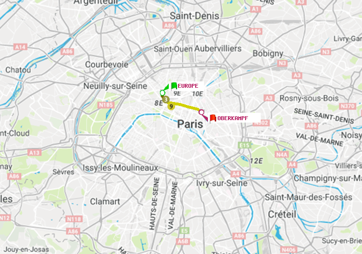plan itinéraire ratp de Europe à Oberkampf