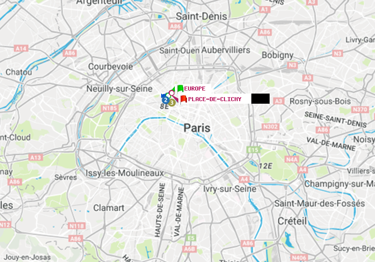 plan itinéraire ratp de Europe à Place de Clichy