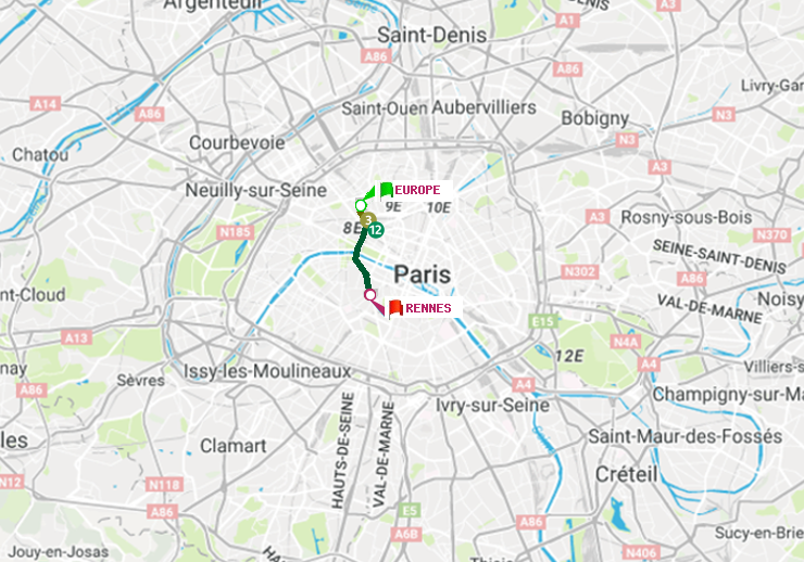 plan itinéraire ratp de Europe à Rennes
