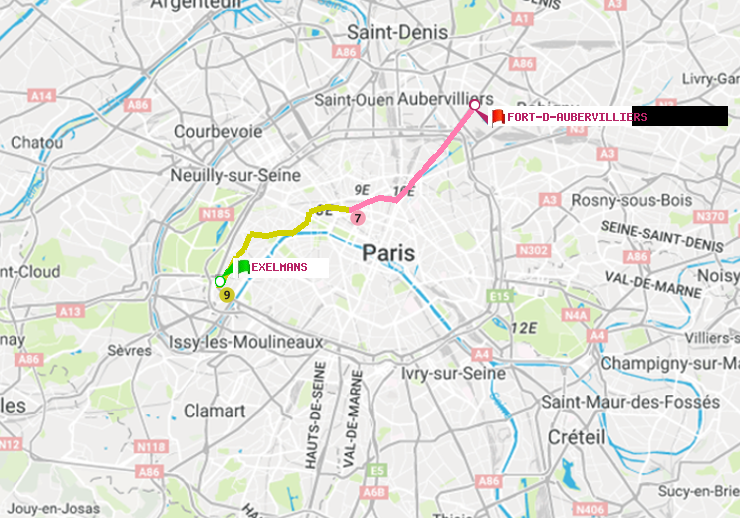 plan itinéraire ratp de Exelmans à Fort d
