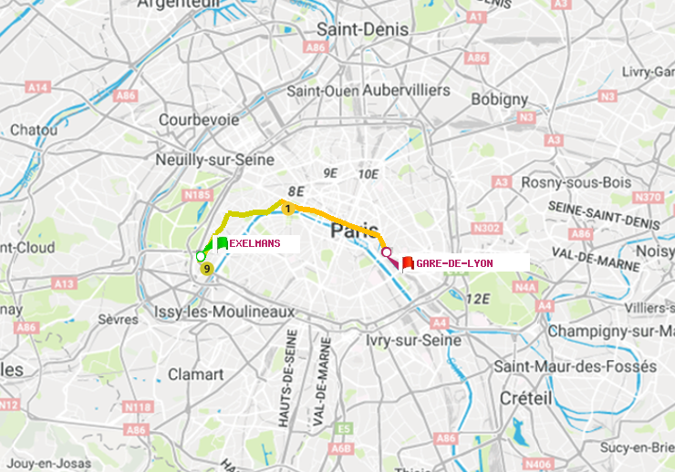 plan itinéraire ratp de Exelmans à Gare de Lyon