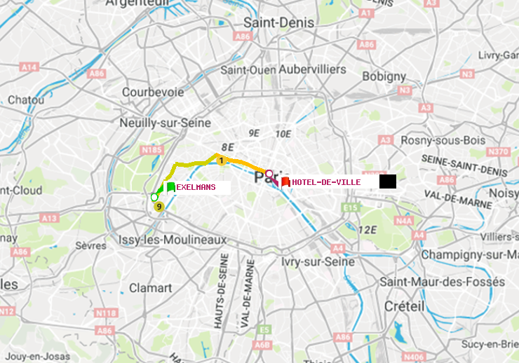 plan itinéraire ratp de Exelmans à Hôtel de Ville