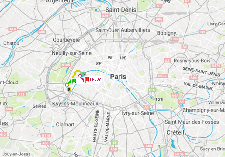 plan itinéraire ratp de Exelmans à Passy