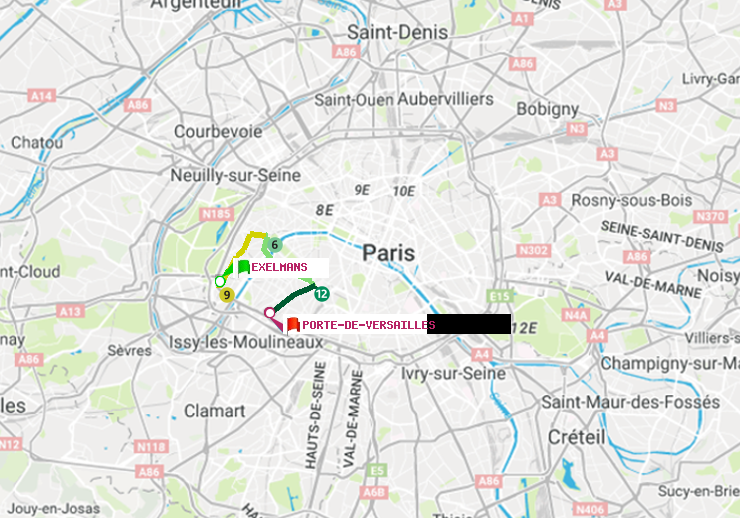 plan itinéraire ratp de Exelmans à Porte de Versailles