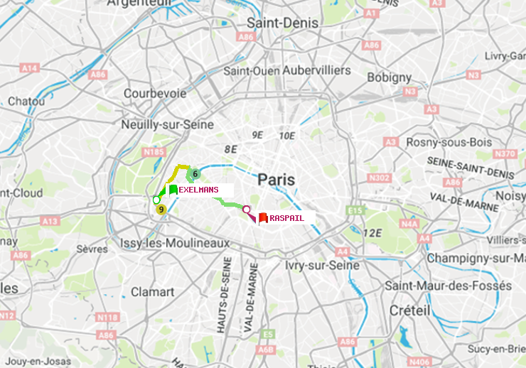 plan itinéraire ratp de Exelmans à Raspail