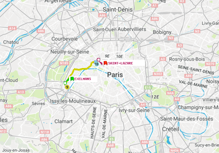 plan itinéraire ratp de Exelmans à Saint-Lazare