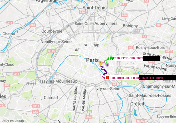 plan itinéraire ratp de Faidherbe-Chaligny à Bibliotheque-Francois Mitterrand