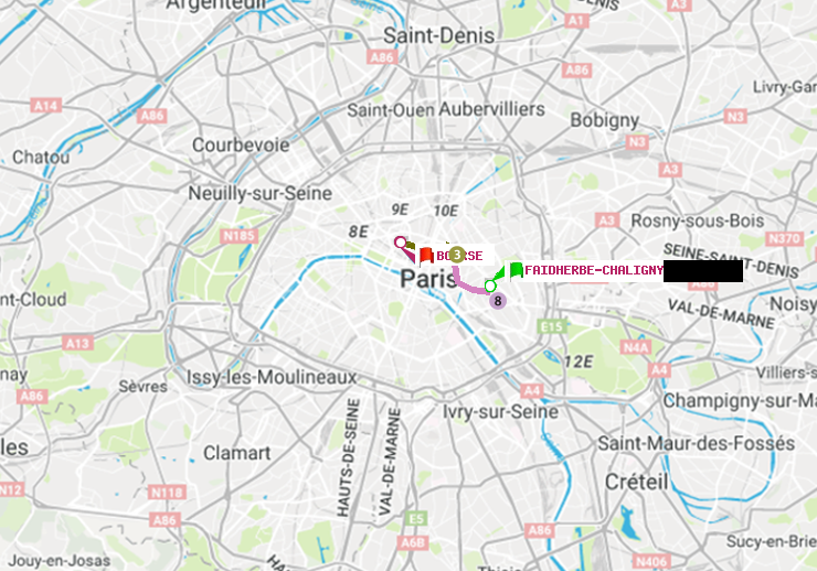 plan itinéraire ratp de Faidherbe-Chaligny à Bourse