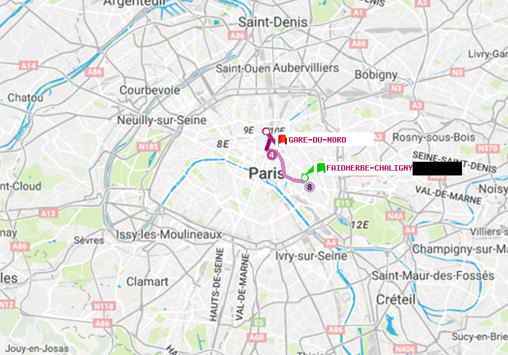 plan itinéraire ratp de Faidherbe-Chaligny à Gare du Nord
