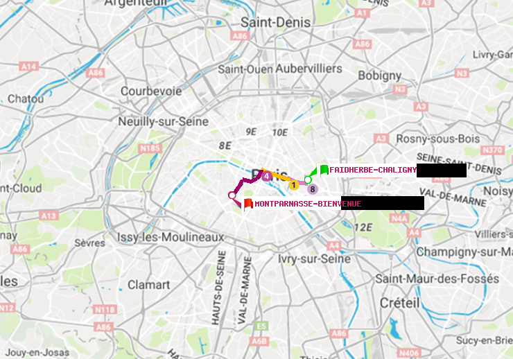 plan itinéraire ratp de Faidherbe-Chaligny à Montparnasse-Bienvenue