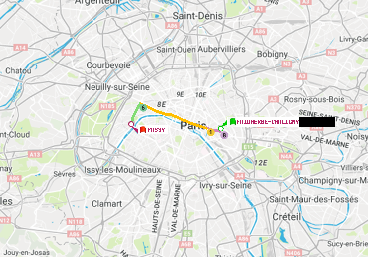 plan itinéraire ratp de Faidherbe-Chaligny à Passy