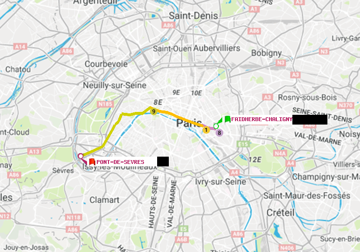 plan itinéraire ratp de Faidherbe-Chaligny à Pont de Sèvres