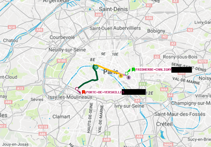 plan itinéraire ratp de Faidherbe-Chaligny à Porte de Versailles