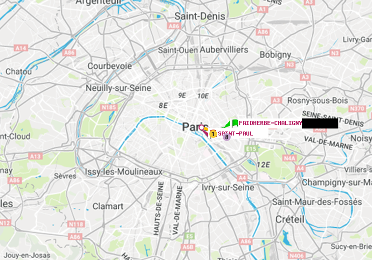 plan itinéraire ratp de Faidherbe-Chaligny à Saint-Paul (Le Marais)