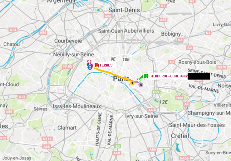 plan itinéraire ratp de Faidherbe-Chaligny à Ternes