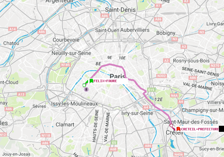plan itinéraire ratp de Félix Faure à Créteil-Préfecture (Hôtel de Ville)